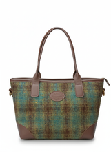 Load image into Gallery viewer, Green & Brown Shadow Check Harris Tweed & Leather handbag