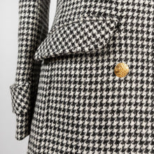 Load image into Gallery viewer, Harris Tweed Ladies Double Breasted Maxi Length Coat Black and White Dog Tooth