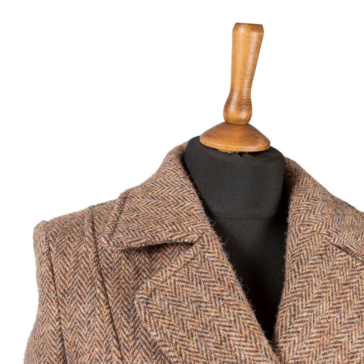 Harris Tweed Ladies Double Breasted Maxi Length Coat Camel and Fawn Herringbone