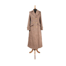Load image into Gallery viewer, Harris Tweed Ladies Double Breasted Maxi Length Coat Camel and Fawn Herringbone
