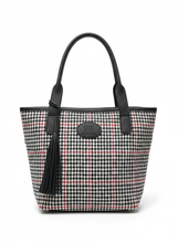 Load image into Gallery viewer, Red &amp; Black Houndstooth Harris Tweed &amp; Leather handbag
