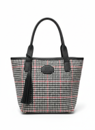 Red & Black Houndstooth Harris Tweed & Leather handbag