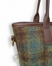 Load image into Gallery viewer, Green &amp; Brown Shadow Check Harris Tweed &amp; Leather handbag
