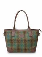 Green & Brown Shadow Check Harris Tweed & Leather handbag