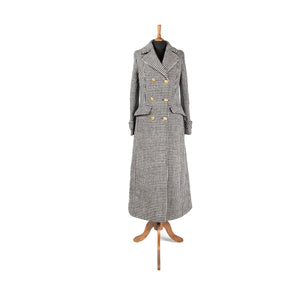 Harris Tweed Ladies Double Breasted Maxi Length Coat Black and White Dog Tooth