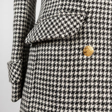 Load image into Gallery viewer, Harris Tweed Ladies Double Breasted Maxi Length Coat Black and White Dog Tooth
