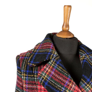 Harris Tweed Ladies Double Breasted Maxi Length Coat Black Stewart Tartan