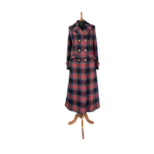 Load image into Gallery viewer, Harris Tweed Ladies Double Breasted Maxi Length Coat Black Stewart Tartan
