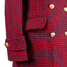 Load image into Gallery viewer, Harris Tweed Ladies Double Breasted Maxi Length Coat Red and Dark Blue Dog Tooth
