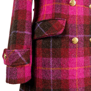 Harris Tweed Ladies Double Breasted Maxi Length Coat Pink Tones Tartan