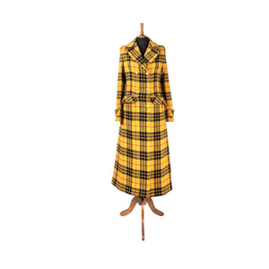 Harris Tweed Ladies Double Breasted Maxi Length Coat Yellow Mcleod Tartan